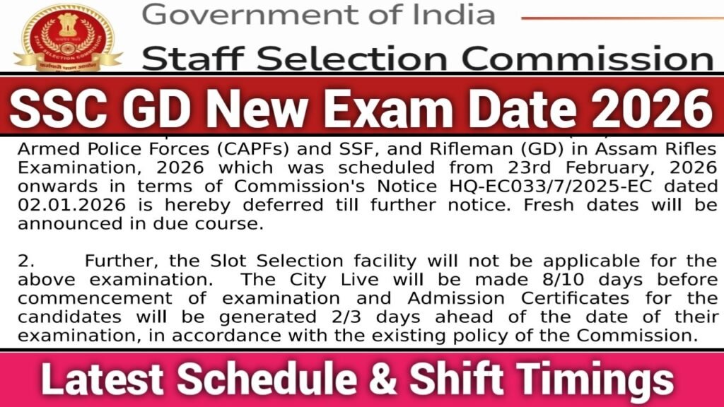 SSC GD New Exam Date 2026 Latest Schedule & Shift Timings